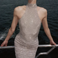 Alluring Halter Neck Backless Prom Dress Sequins Sheath Evening Dress C9521