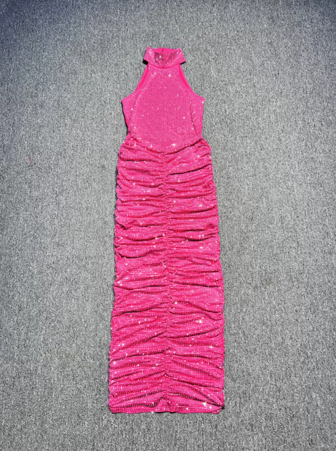 Alluring Halter Neck Backless Prom Dress Sequins Sheath Evening Dress C9521