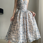 Sleek Strapless Blue Prom Dress Floral A-Line Evening Dress C9523
