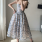 Sleek Strapless Blue Prom Dress Floral A-Line Evening Dress C9523