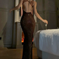 Robe de bal de princesse bustier à volants en satin long, robe de soirée C8117