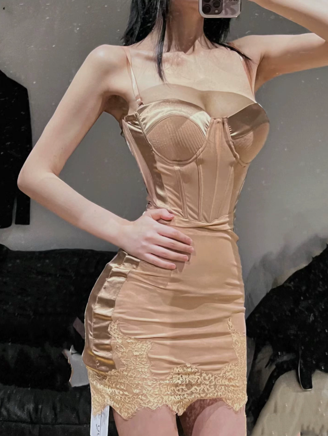 Sleek Spaghetti Strap Homecoming Dress Lace Sheath Party Dress C9526
