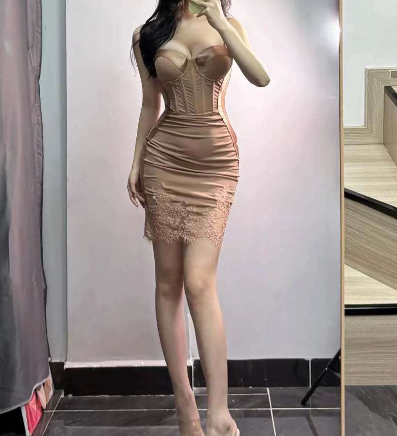 Sleek Spaghetti Strap Homecoming Dress Lace Sheath Party Dress C9526