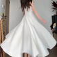 Glam Spaghetti Strap White Prom Dress Satin A-Line Evening Dress C9528