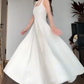 Glam Spaghetti Strap White Prom Dress Satin A-Line Evening Dress C9528