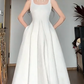 Glam Spaghetti Strap White Prom Dress Satin A-Line Evening Dress C9528