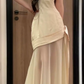 Chic Spaghetti Strap Prom Dress Beige Tulle Mermaid Evening Dress C9534
