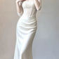 Robe de bal de princesse bustier à volants en satin long, robe de soirée C8117