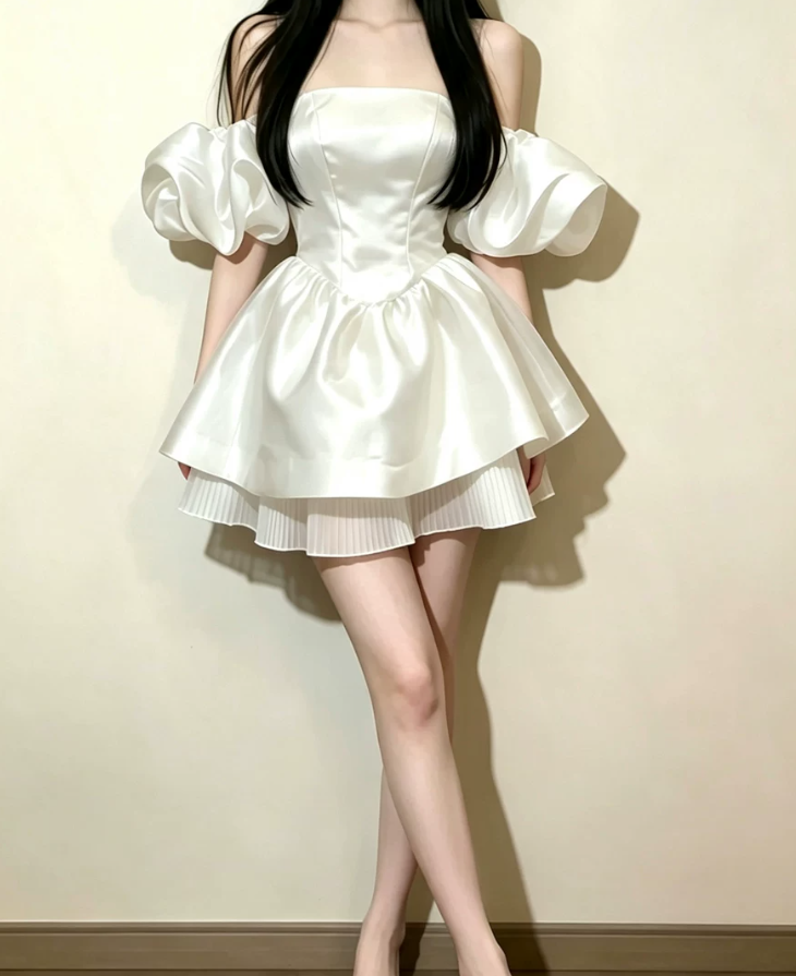 Mini robe de soirée en satin, sans bretelles, sans manches, ligne a, simple, C899