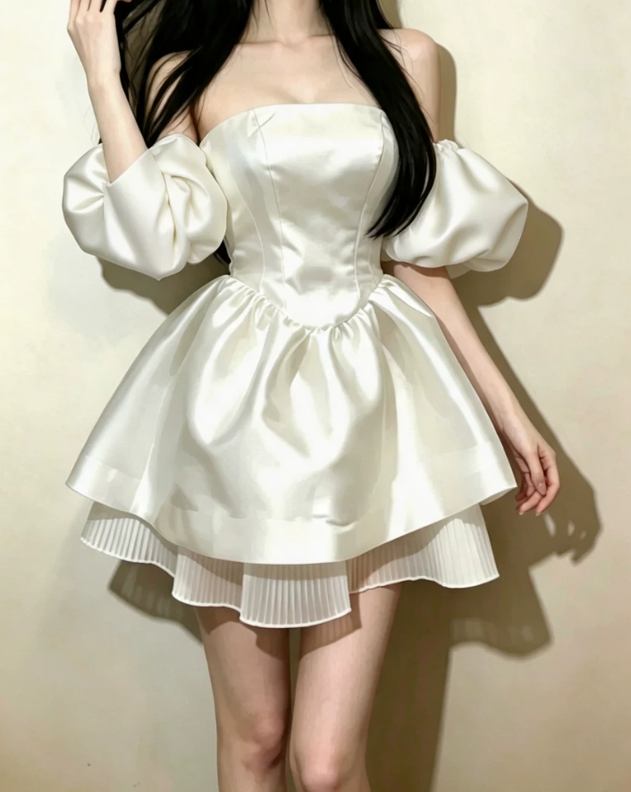 Mini robe de soirée en satin, sans bretelles, sans manches, ligne a, simple, C899