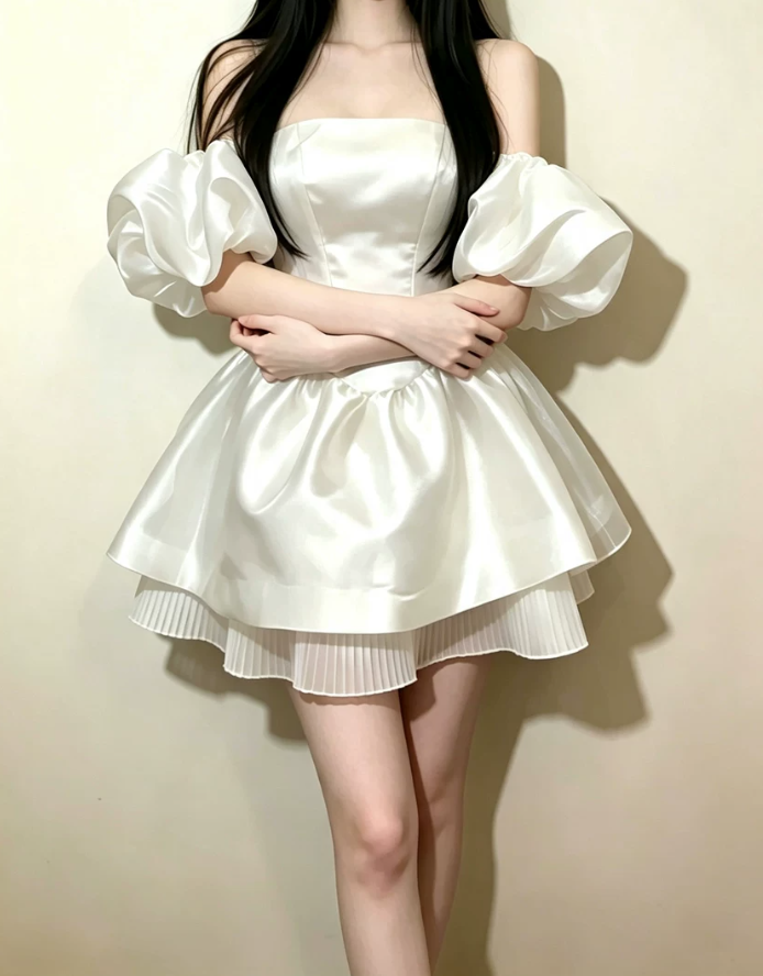 Mini robe de soirée en satin, sans bretelles, sans manches, ligne a, simple, C899