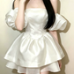 Mini robe de soirée en satin, sans bretelles, sans manches, ligne a, simple, C899