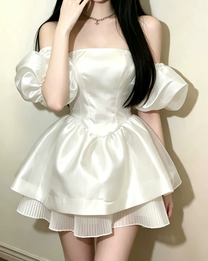 Mini robe de soirée en satin, sans bretelles, sans manches, ligne a, simple, C899