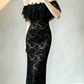 Unique Off-Shoulder Prom Dress Black Lace Mermaid Evening Dress C9543
