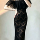 Unique Off-Shoulder Prom Dress Black Lace Mermaid Evening Dress C9543
