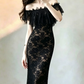 Unique Off-Shoulder Prom Dress Black Lace Mermaid Evening Dress C9543