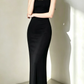 Vintage Spaghetti Strap Prom Dress Lace Black Mermaid Evening Dress C9544