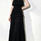 Charming Strapless Prom Dress Black Ruffles A-Line Evening Dress C9545