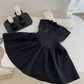 Sweet Off-Shoulder Homecoming Dress Bow Black A-Line Party Dress C9546