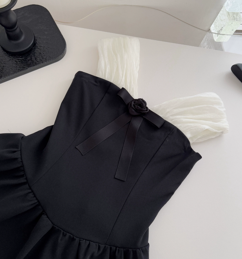 Sweet Off-Shoulder Homecoming Dress Bow Black A-Line Party Dress C9546