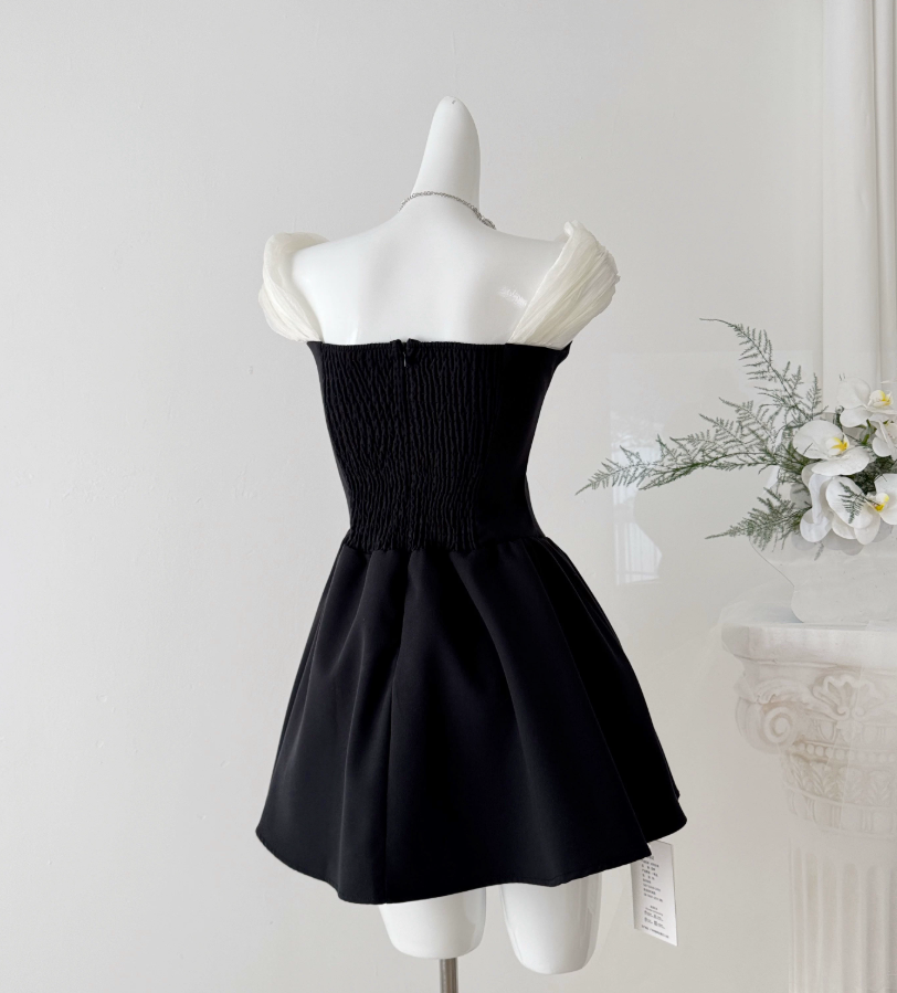 Sweet Off-Shoulder Homecoming Dress Bow Black A-Line Party Dress C9546