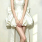 Fascinating Strapless White Homecoming Dress Sequins Satin Bow A-Line Party Dress C9554