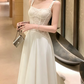 Enchanting Spaghetti Strap Prom Dress Lace White A-Line Evening Dress C9556