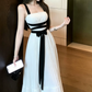 Glam Spaghetti Strap White Prom Dress Bow Pleated A-Line Evening Dress C9557