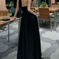 Trendy Halter Neck Prom Dress Black Backless A-Line Evening Dress C9558