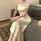 Vintage Asymmetrical Neck Prom Dress White Lace Satin Mermaid Evening Dress C9561