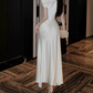 Vintage Asymmetrical Neck Prom Dress White Lace Satin Mermaid Evening Dress C9561