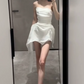 Chic Strapless White Homecoming Dress Satin A-Line Party Dress C9562