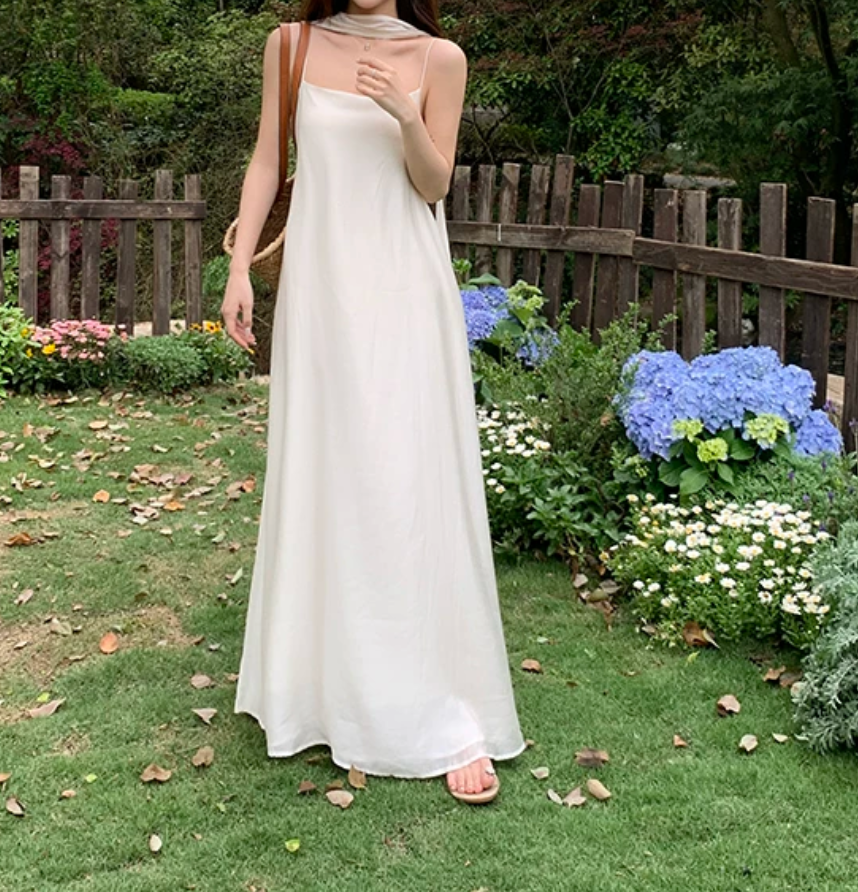 Simple Spaghetti Straps Wedding Dresses With Scarf White A-Line Bridal Dress C9563