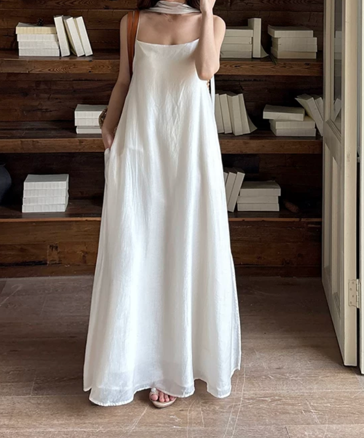 Simple Spaghetti Straps Wedding Dresses With Scarf White A-Line Bridal Dress C9563