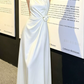 Romantic Halter Neck Floral Wedding Dresses White Satin A-Line Bridal Dress C9565