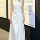 Romantic Halter Neck Floral Wedding Dresses White Satin A-Line Bridal Dress C9565