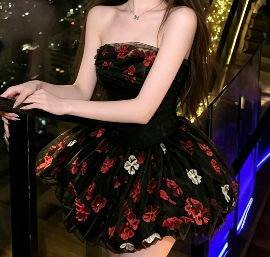 Mini robe de soirée en satin, sans bretelles, sans manches, ligne a, simple, C899