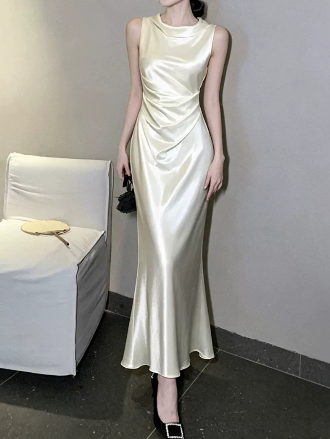 Robe de bal de princesse bustier à volants en satin long, robe de soirée C8117