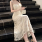 Robe de bal de princesse bustier à volants en satin long, robe de soirée C8117