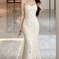 Robe de bal de princesse bustier à volants en satin long, robe de soirée C8117
