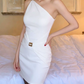 Mini robe de soirée en satin, sans bretelles, sans manches, ligne a, simple, C899