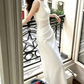 Sleek Jewel Neck Prom Dress White A-Line Evening Dress C9572