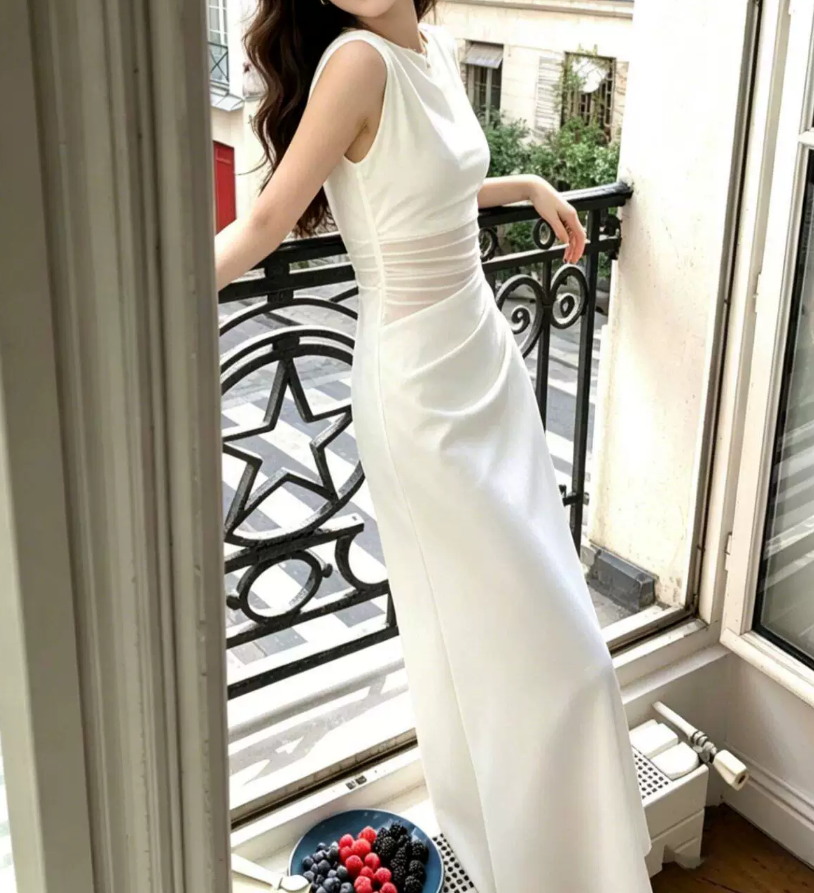 Sleek Jewel Neck Prom Dress White A-Line Evening Dress C9572