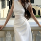 Sleek Jewel Neck Prom Dress White A-Line Evening Dress C9572