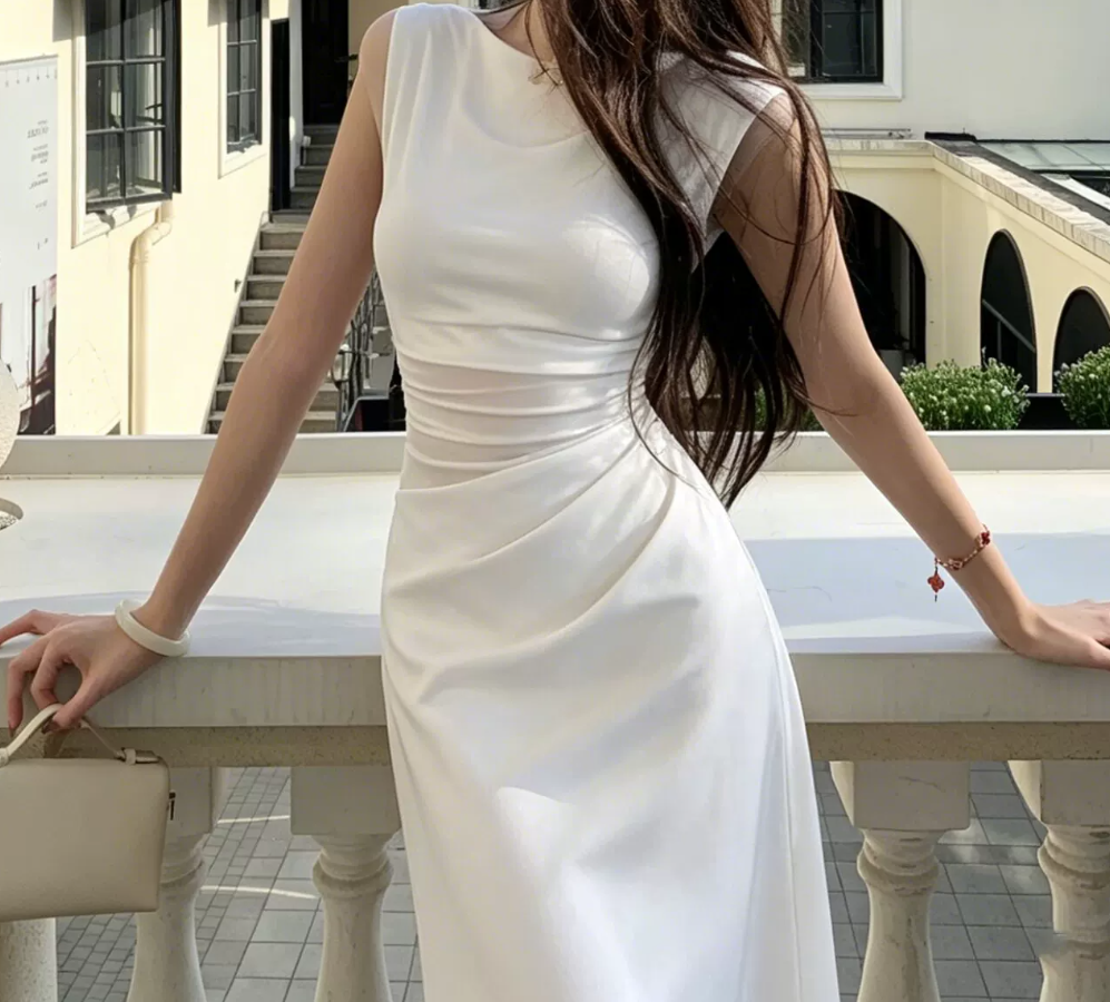 Sleek Jewel Neck Prom Dress White A-Line Evening Dress C9572
