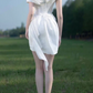 Mini robe de soirée en satin, sans bretelles, sans manches, ligne a, simple, C899