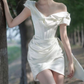 Mini robe de soirée en satin, sans bretelles, sans manches, ligne a, simple, C899