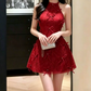 Lovely Halter Neck Red Homecoming Dress Bows A-Line Party Dress C9575