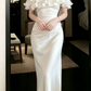 Superbe robe de mariée sirène bustier en satin et tulle, longue et en dentelle, C4563