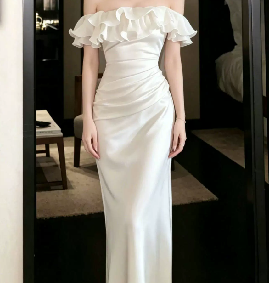 Superbe robe de mariée sirène bustier en satin et tulle, longue et en dentelle, C4563